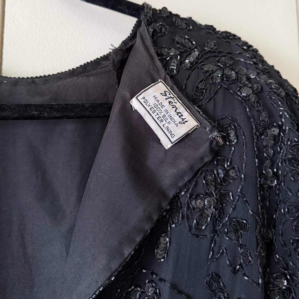 Gorgeous Vintage 70s Stenay Elegant Mini Dress w Beaded Embellishments 100% Silk - Picture 8 of 10